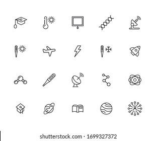 Big set of physics line icons. Vector illustration isolated on a white background. Premium quality symbols. Stroke vector icons for concept or web graphics. Simple thin line signs. 