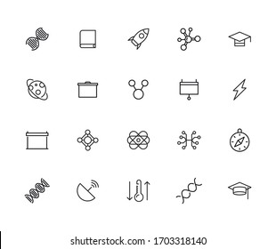 Big set of physics line icons. Vector illustration isolated on a white background. Premium quality symbols. Stroke vector icons for concept or web graphics. Simple thin line signs. 