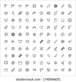 Big set of physics line icons. Vector illustration isolated on a white background. Premium quality symbols. Stroke vector icons for concept or web graphics. Simple thin line signs. 