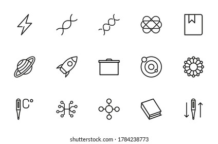 Big set of physics line icons. Vector illustration isolated on a white background. Premium quality symbols. Stroke vector icons for concept or web graphics. Simple thin line signs.