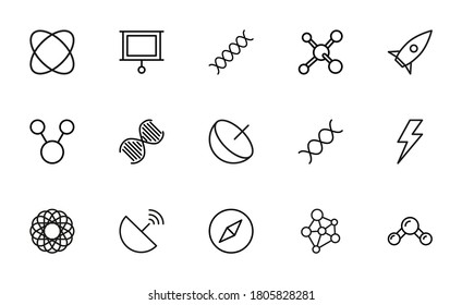 Big set of physics line icons. Vector illustration isolated on a white background. Premium quality symbols. Stroke vector icons for concept or web graphics. Simple thin line signs.