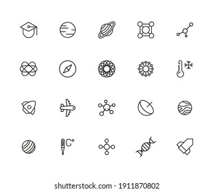 Big set of physics line icons. Vector illustration isolated on a white background. Premium quality symbols. Stroke vector icons for concept or web graphics. Simple thin line signs.