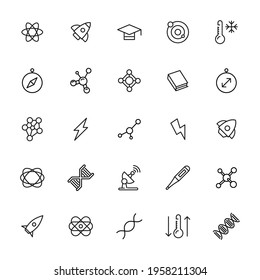 Big set of physics line icons. Vector illustration isolated on a white background. Premium quality symbols. Stroke vector icons for concept or web graphics. Simple thin line signs.