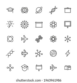 Big set of physics line icons. Vector illustration isolated on a white background. Premium quality symbols. Stroke vector icons for concept or web graphics. Simple thin line signs.