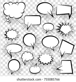 Big set picture blank template pop art style comic text speech bubble halftone dot background. Comics book dialog empty cloud, space cartoon box pop-art. Creative idea conversation sketch explosion