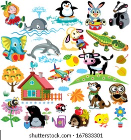 big set with pictures for babies and little kids.Cartoon images isolated on white background.Children illustration