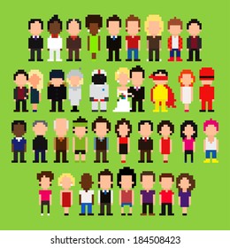 Big set of pixel art people