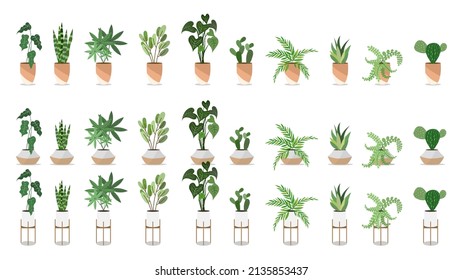 Big Set Plants planted in indoor pots to decorate the house vector , isolated on white background ,  Flat cartoon flat style. illustration Vector EPS 10