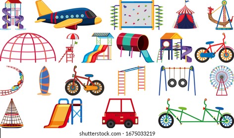 Big set of play stations on white background illustration