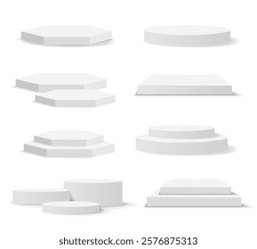 Big Set Podium Isolated White Background Background With Gradient Mesh, Vector Illustration  