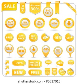 Big set of price tags, ribbons, arrows and stickers, vector illustration