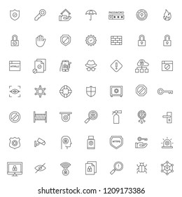 big set of protection security icon vector design with simple outline and modern style, editable stroke vector eps 10