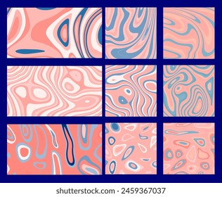 Big set of psychedelic trippy textures in pastel blue and pink colors.