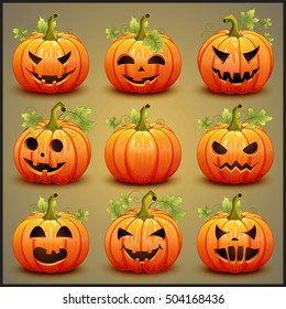 Big set of pumpkins for Halloween. Vector illustration