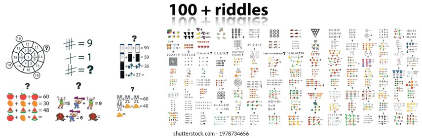 big set of puzzles. Riddles. Vector