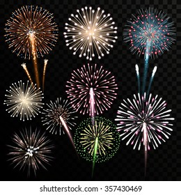 Big set of realistic isolated vector fireworks