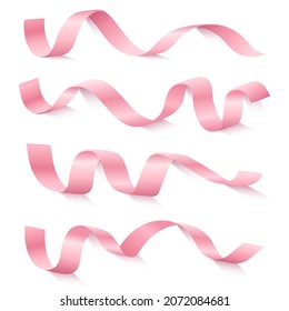 Big set of realistic pink ribbon isolated