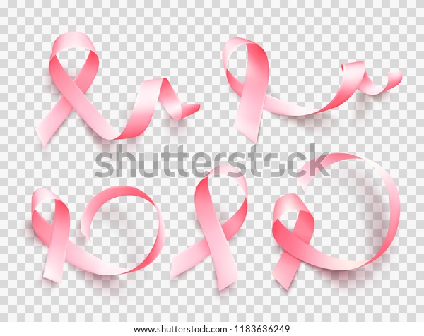 大集逼真的粉红色丝带隔离在透明背景 10 月乳腺癌认识月的象征 海报的模板 矢量插图 库存矢量图 免版税 1183636249