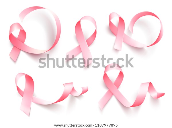 透明な背景にリアルなピンクのリボンの大きなセット 10月の乳がん認知月のシンボル ポスター用のテンプレート ベクターイラスト のベクター画像素材 ロイヤリティフリー