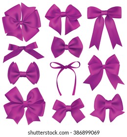 Gran conjunto de arcos y cintas de regalo morados realistas