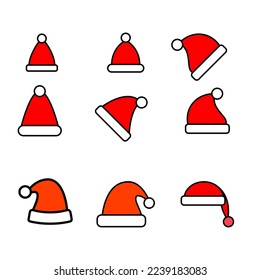 Big set of realistic Santa Hats isolated on transparent background. Vector santa claus hat collection, holiday cap to xmas illustration.