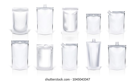 Big Set Of Realistic Various Clear Doy Package With Reflection. EPS10 Vector