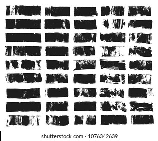 Big set of rectangular text box. Grunge paint stripe. Vector brush stroke. Black grunge spots with place for your text. Spots created with paint roller and black acrylic. Elements for design