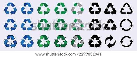 Big set of Recycle icon. Arrow recycle icons. recycling arrow icon. recycle logo symbol. recycling arrow sign isolated on white background. vector illustration	
