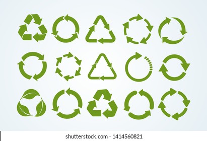 Большой набор иконок Recycle. Символ утилизации отходов. Векторная иллюстрация. Изолирован на белом фоне.