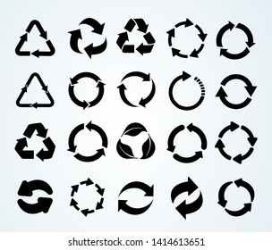 Big set of Recycle icon. Recycle Recycling black symbol. Vector illustration. Isolated on white background.