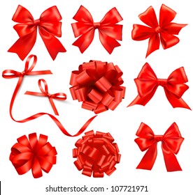  Big set of red gift bows with ribbons Vector