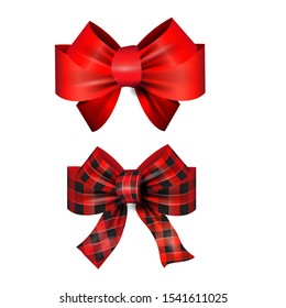 Big set of red gift bows with ribbons. Vector