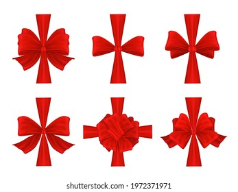 Big Set Of Red Gift Bows With Ribbons luxury elements for holiday packaging and design