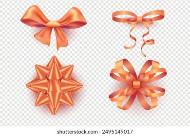 Big set of red gift bows with ribbons, Set of celebratory red bows, Set of red sketched bow and ribbon. Hand drawn vintage line art vector illustration, Decorative red bow collection set. 3D Realistic