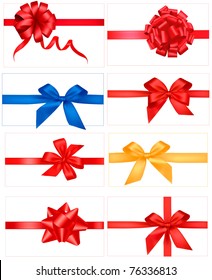 Big set of red gift bows with ribbons. Vector.