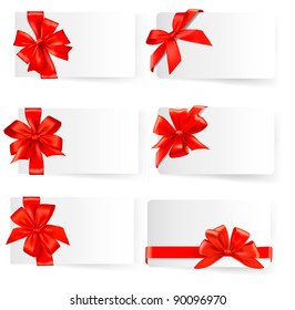 Big set of red gift bows with ribbons. Vector.