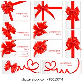 Big set of red gift bows with ribbons. Vector.