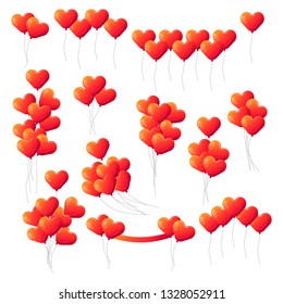 Big set of red heart vector kids balloons.