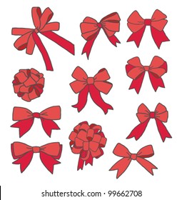 big set of red ribbon bows