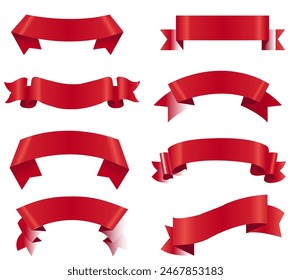 Big Set Red Ribbon White Background 
With Gradient Mesh, Vector Illustration