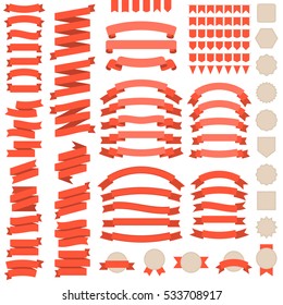 Big set of Red ribbons and tags collection for use as label, banner, tags, flat design vector
