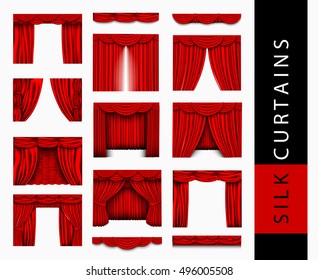 Big set of red silk curtains and Pelmet