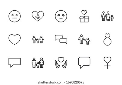Big set of relations line icons. Vector illustration isolated on a white background. Premium quality symbols. Stroke vector icons for concept or web graphics. Simple thin line signs. 
