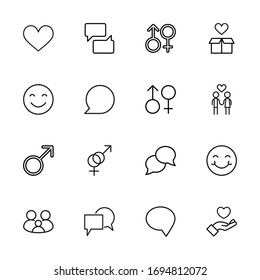 Gran conjunto de iconos de línea de relaciones. Ilustración vectorial aislada en un fondo blanco. Símbolos de calidad superior. Iconos vectoriales de trazo para conceptos o gráficos web. Sencillas señales de línea delgada. 