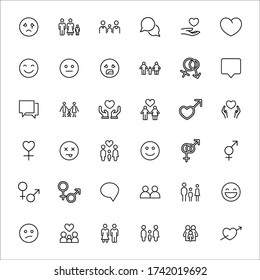 Große Anzahl von Beziehungen Linie Symbole. Vector Illustration auf weißem Hintergrund isoliert. Symbole in Premium-Qualität. Stroke Vektorsymbole für Concept- oder Web-Grafiken. Einfache Zeichen für dünne Linien. 