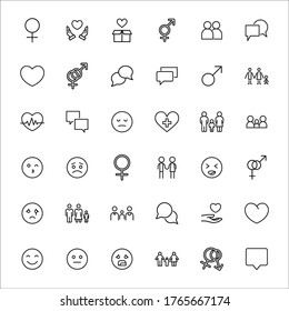 Big set of relations line icons. Vector illustration isolated on a white background. Premium quality symbols. Stroke vector icons for concept or web graphics. Simple thin line signs. 