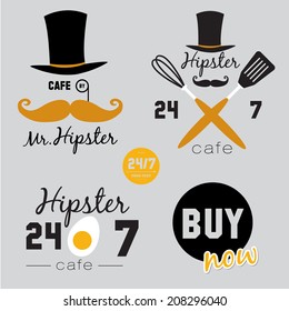 Big set of restaurant and cafe menu design, template design in vector. Cooking frames, labels and graphic elements in hipster style design. Vintage-styled illustration. Fast Food.