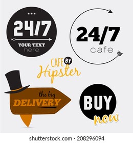 Big set of restaurant and cafe menu design, template design in vector. Cooking frames, labels and graphic elements in hipster style design. Vintage-styled illustration. Fast Food.