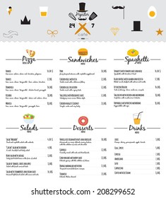 Big set of restaurant and cafe menu design, template design in vector. Cooking frames, labels and graphic elements in hipster style design. Vintage-styled illustration. Fast Food.