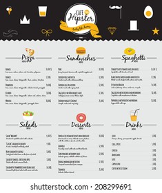 Big set of restaurant and cafe menu design, template design in vector. Cooking frames, labels and graphic elements in hipster style design. Vintage-styled illustration. Fast Food.